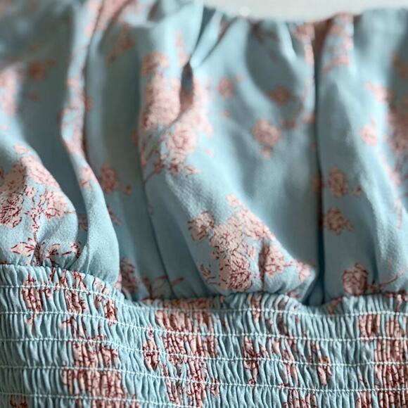 ANTHROPOLOGIE Smocked Milkmaid Sheer BellSleeve Floral Top Fairy Cottagecore y2k - Picture 4 of 7